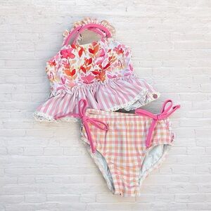 Cheeky Plum // Floral Stripe and Gingham Baby Swimsuit Set